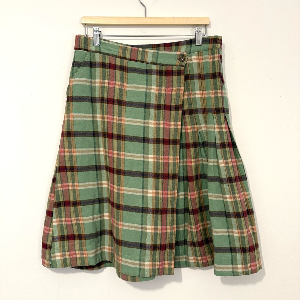 Damson Madder Kat Kilt Skirt Green Plaid Check Women’s US 8 EU 12 Cotton Wrap